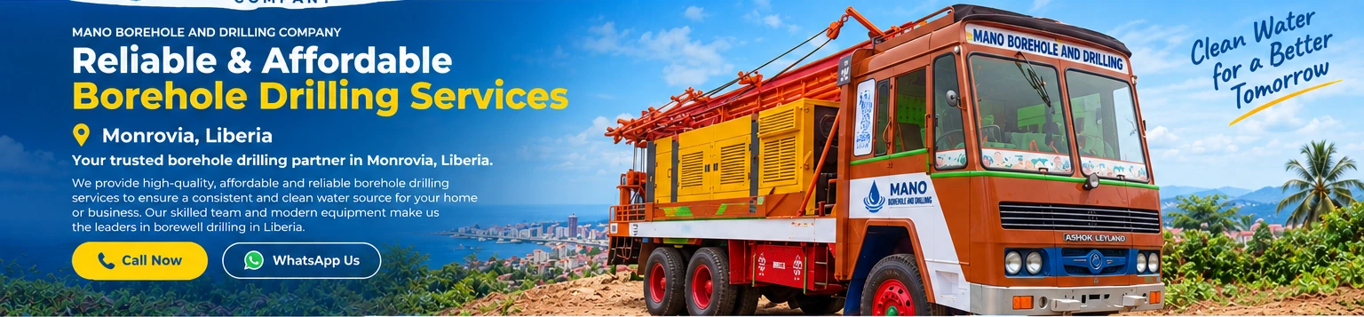 Mano Borehole and Drilling Company — orange and brown drilling truck in Monrovia, Liberia